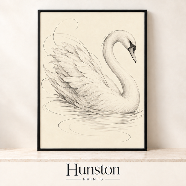 Swan Pencil Sketch Neutral Print