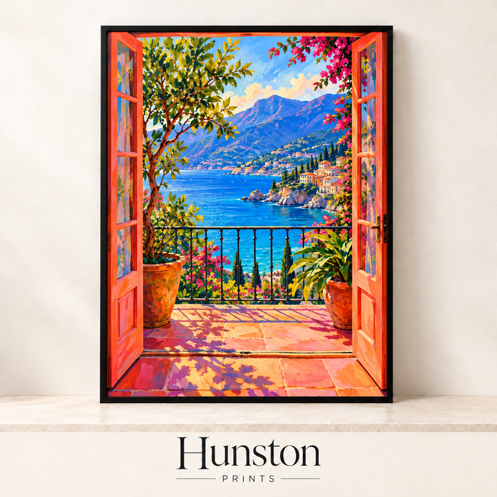 Riviera Balcony Sea View Painting Print