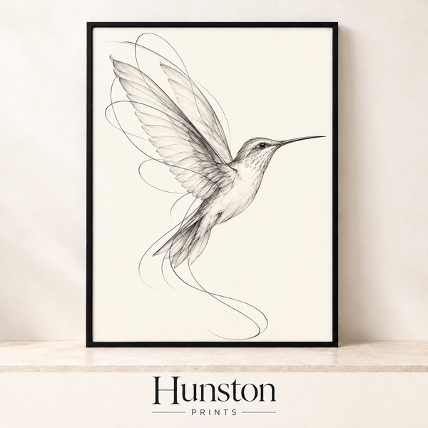 Hummingbird Pencil Sketch Neutral Print