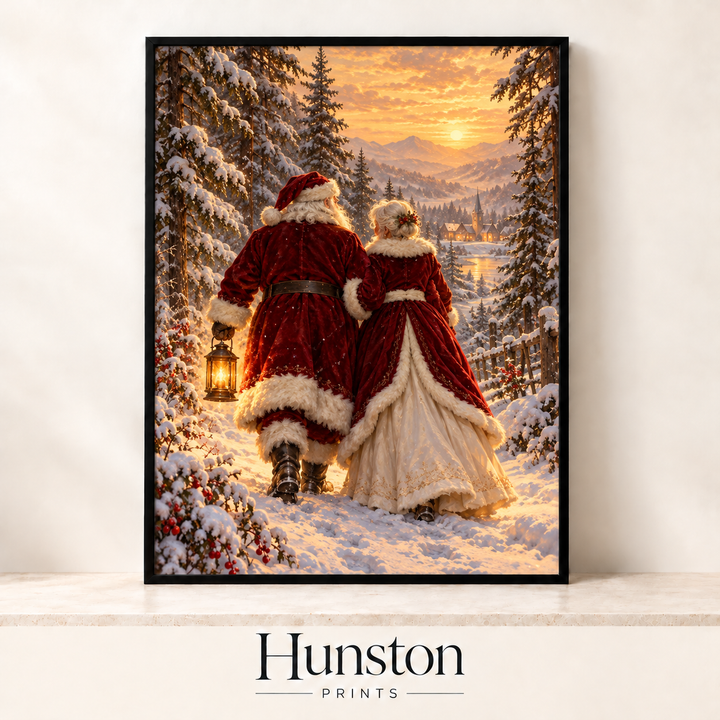 Santa and Mrs Claus Winter Walk Print