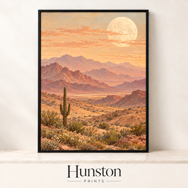 Desert Mountains and Full Moon Landscape Print