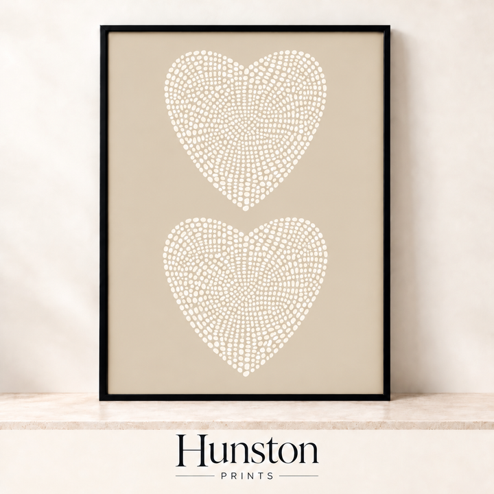 Two Dotted Hearts Neutral Print