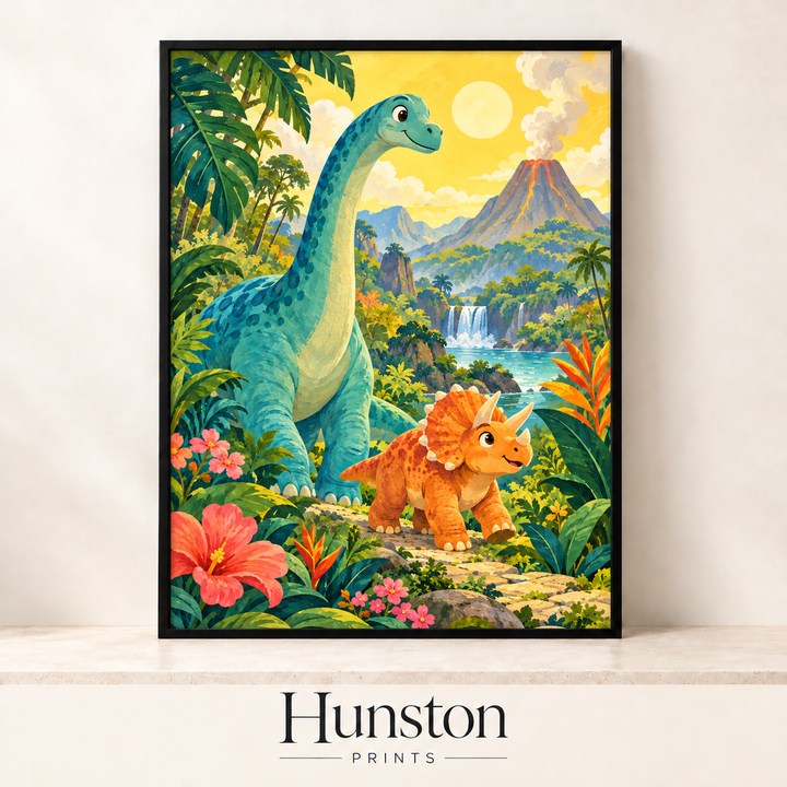 Friendly Dinosaurs in the Jungle Print