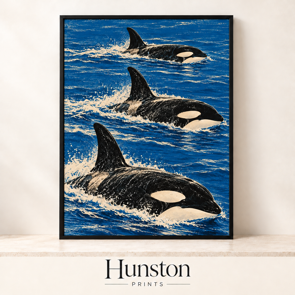 Three Orcas in the Blue Sea Print