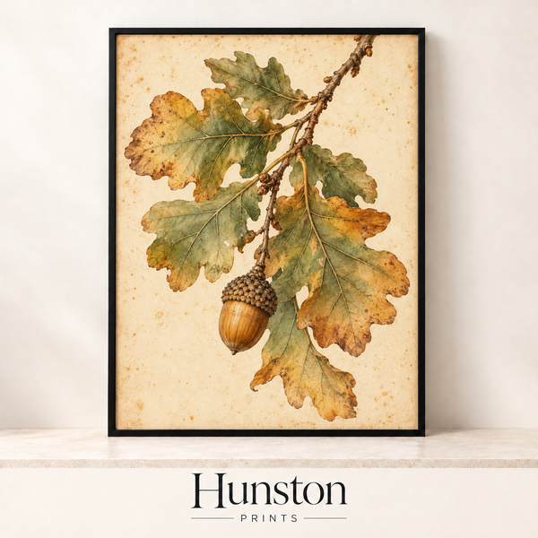 Autumn Oak Leaves and Acorn Botanical Print