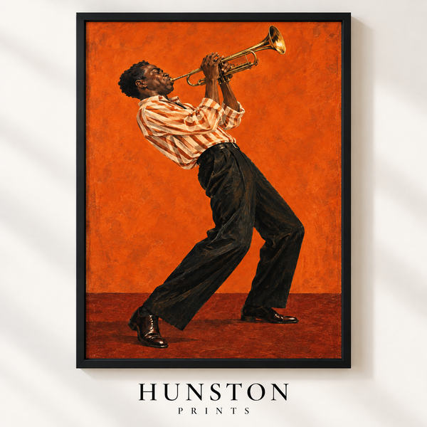 Jazz Trumpet Player on Orange Print
