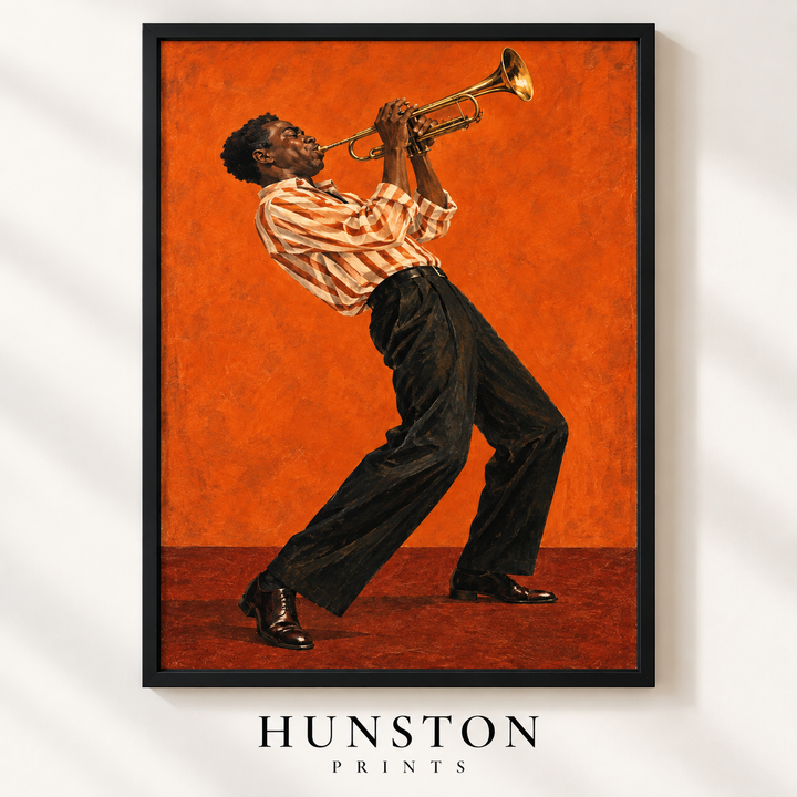 Jazz Trumpet Player on Orange Print