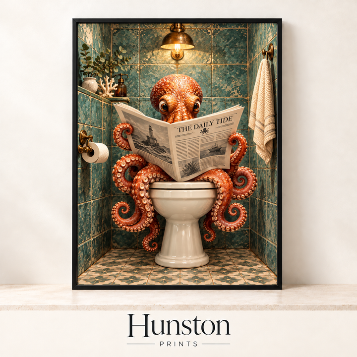 Octopus Reading the Newspaper Bathroom Print