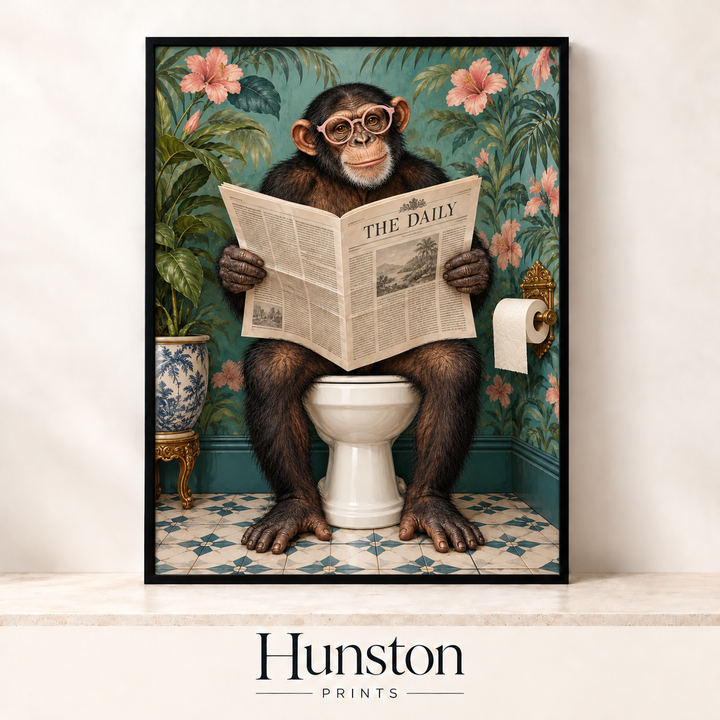 Chimpanzee Reading The Daily Bathroom Print