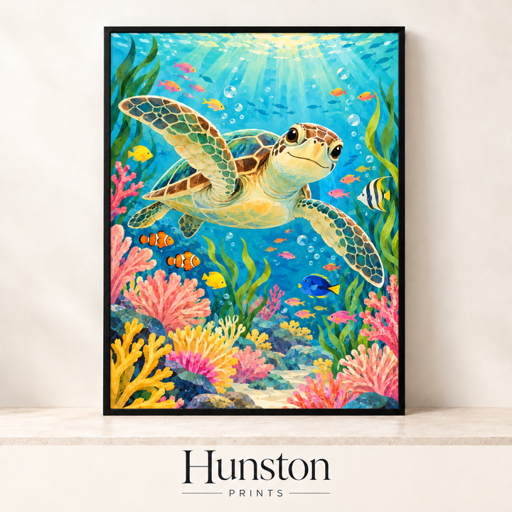 Sea Turtle on a Coral Reef Print