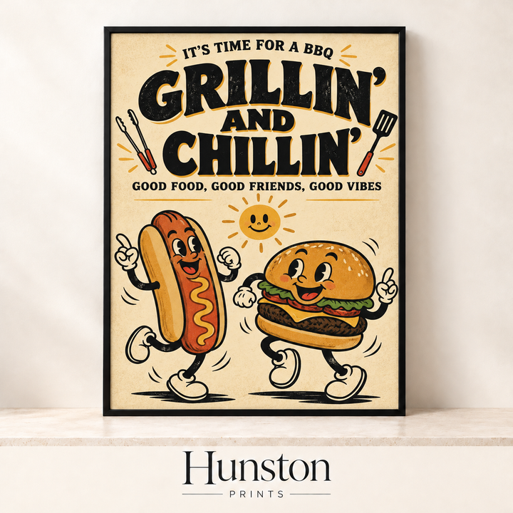 Grillin and Chillin Retro BBQ Print