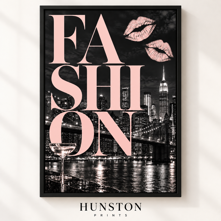 Fashion New York Night Pink Typography Print