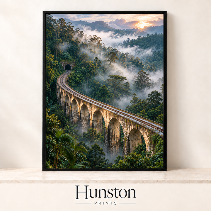 Railway Viaduct in a Misty Jungle Print