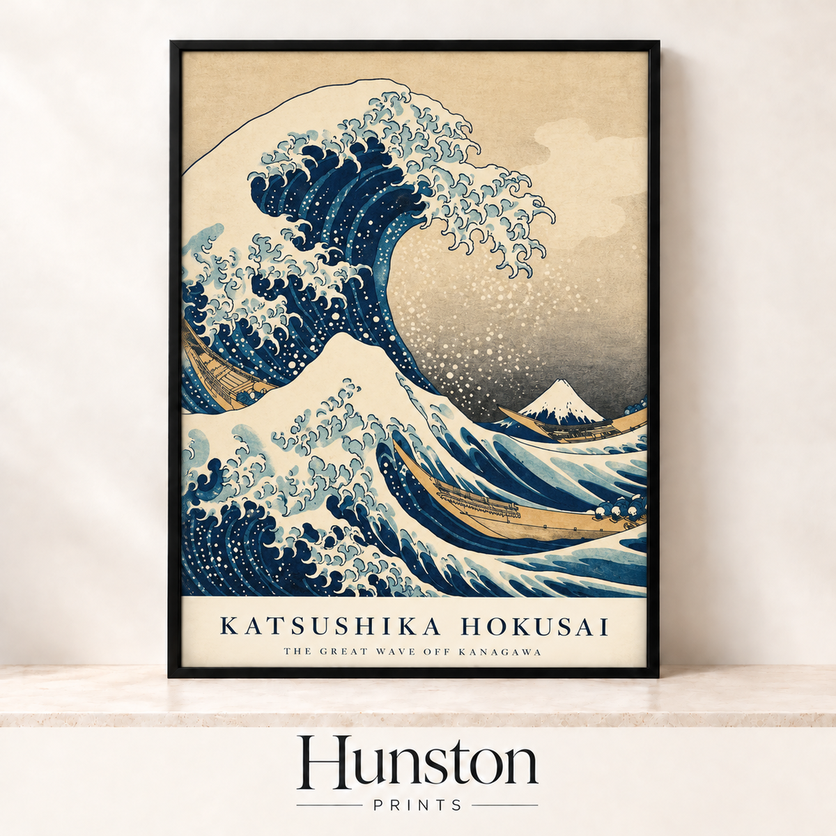 The Great Wave off Kanagawa by Katsushika Hokusai in an exhibition poster layout
