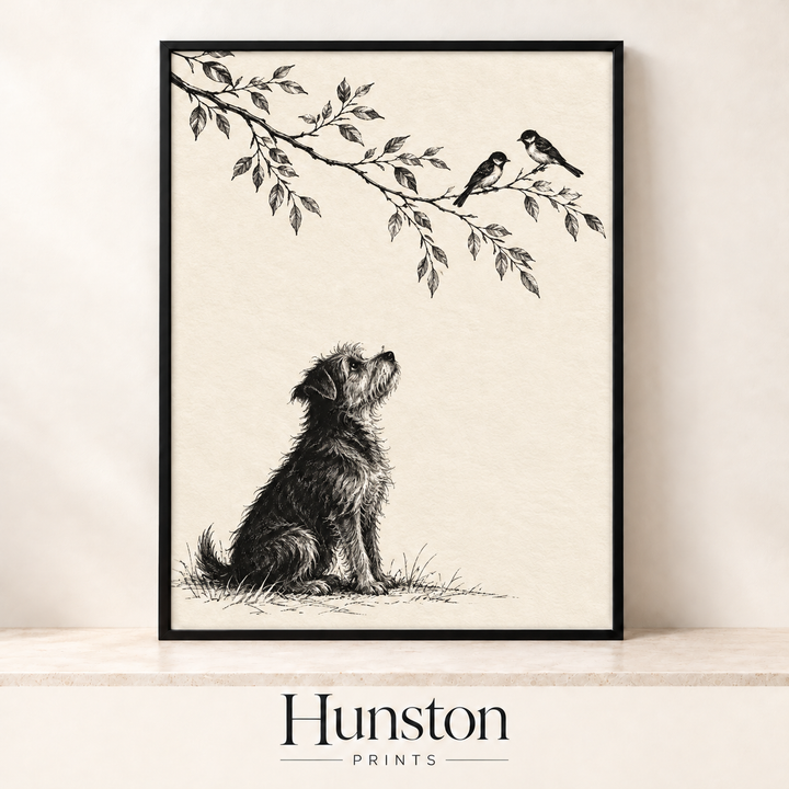 Terrier Watching Birds Sketch Print