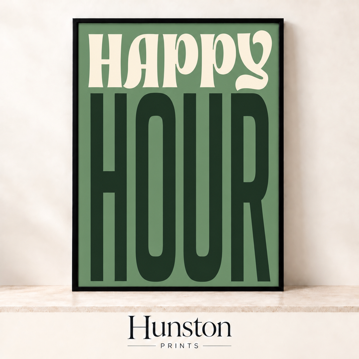 Happy Hour Green Typography Print