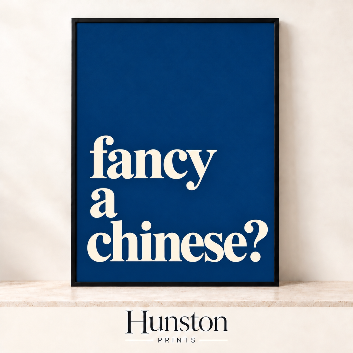 Cream serif text fancy a chinese on a navy background