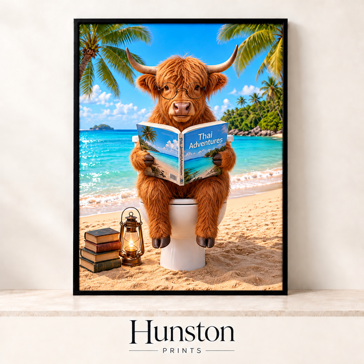 Highland Cow on a Beach Holiday Toilet Print