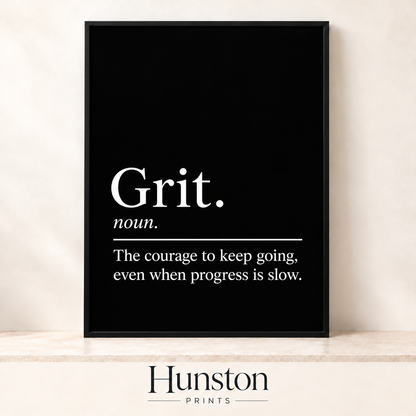 Grit dictionary definition in white serif text on black
