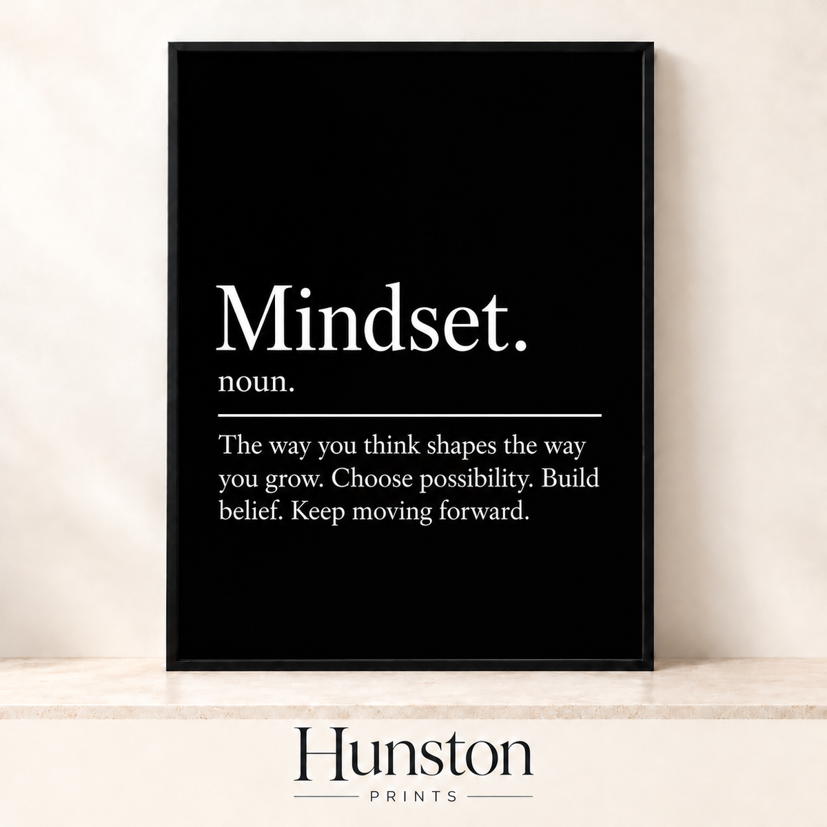 Mindset dictionary definition in white serif text on black