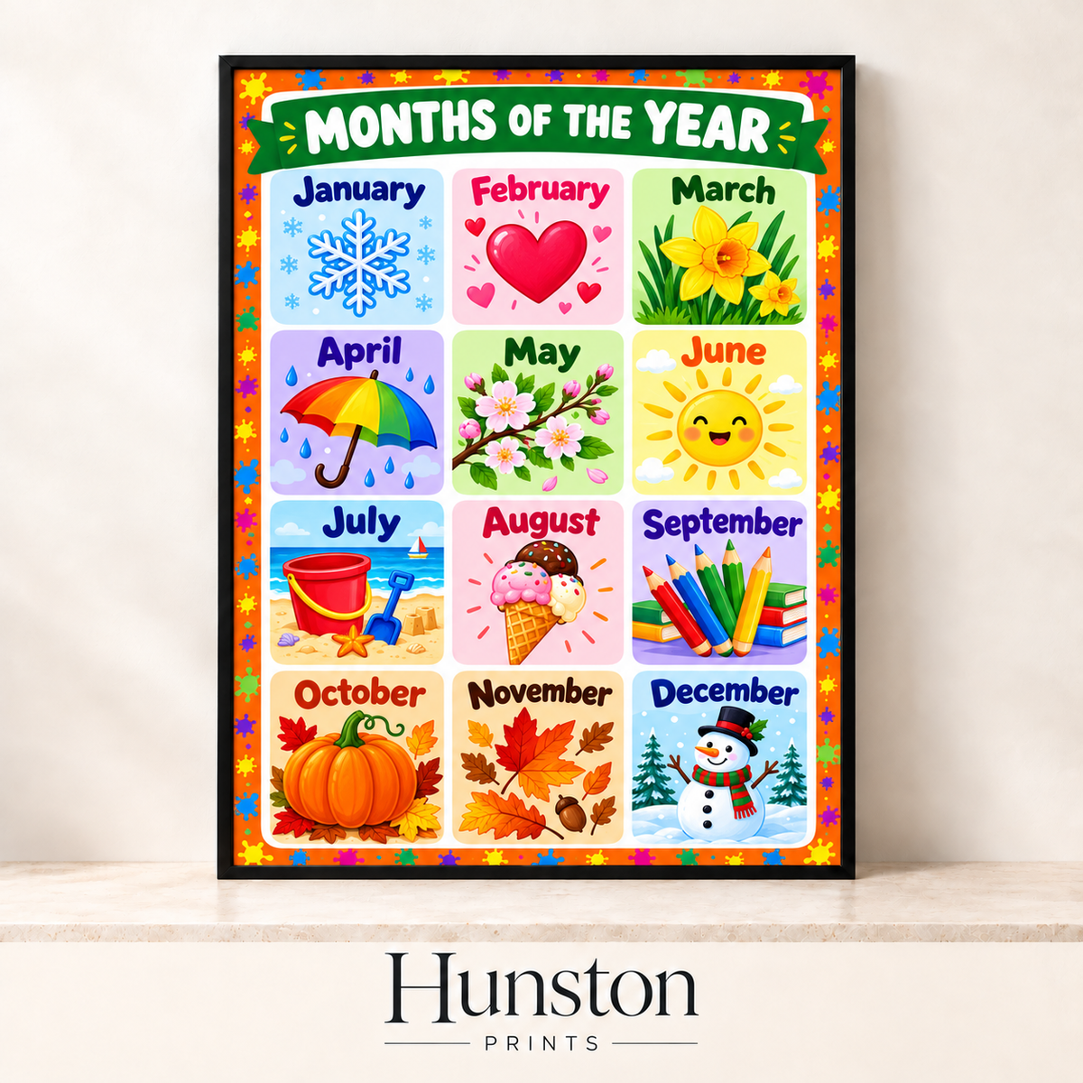 Months of the year chart with seasonal pictures