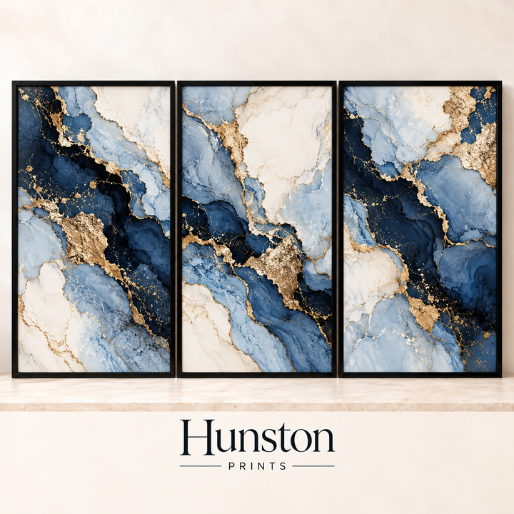 Navy and Gold Marble Set of 3