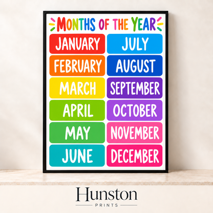 Months of the year on rainbow coloured blocks